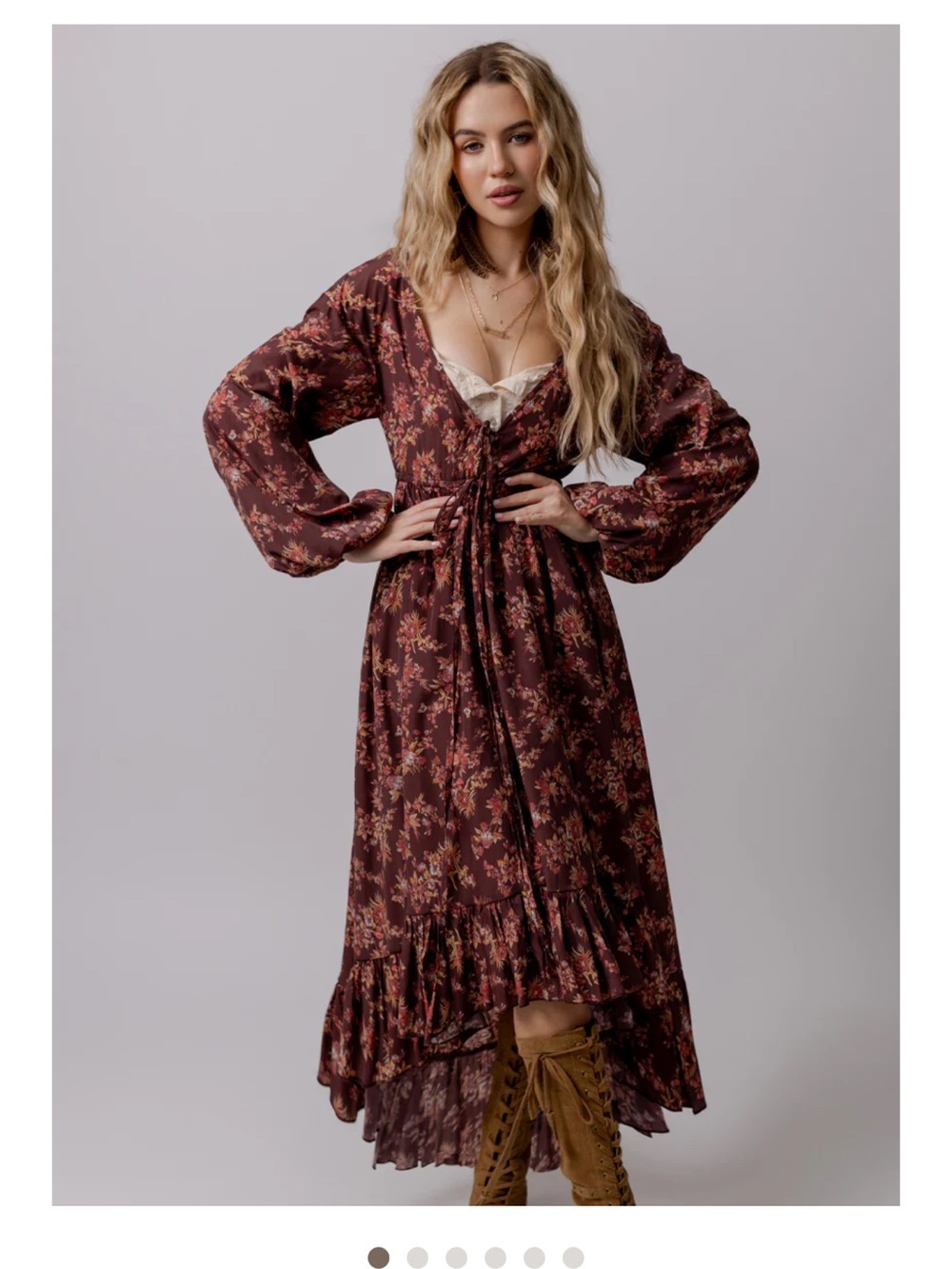 NWT Joyfolie Boho Floral Maxi Dress in Deep Burgundy